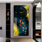 饰钟 现代祝福玄关装 九鱼聚财 晶瓷画静音挂钟客厅家用时钟新款