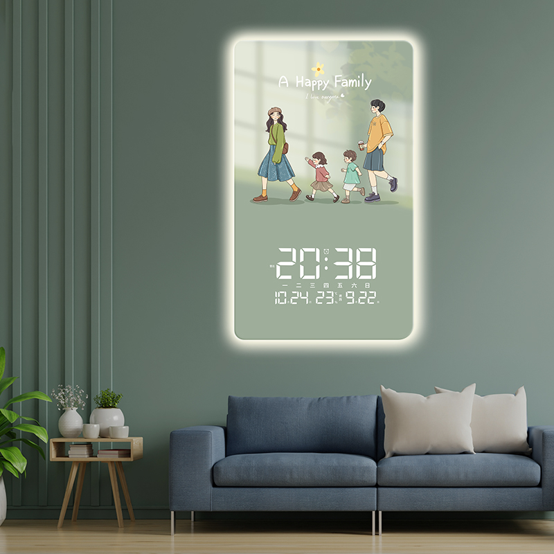 一家人夜光电子钟表装饰画挂钟