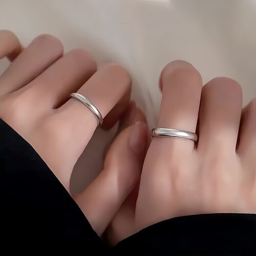 cunnive纯银磨砂光面情侣戒指女