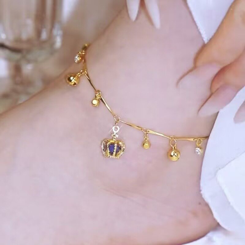 花间舞饰品义乌小商品新款金色皇冠吊坠铃铛脚链女网红韩版时尚个