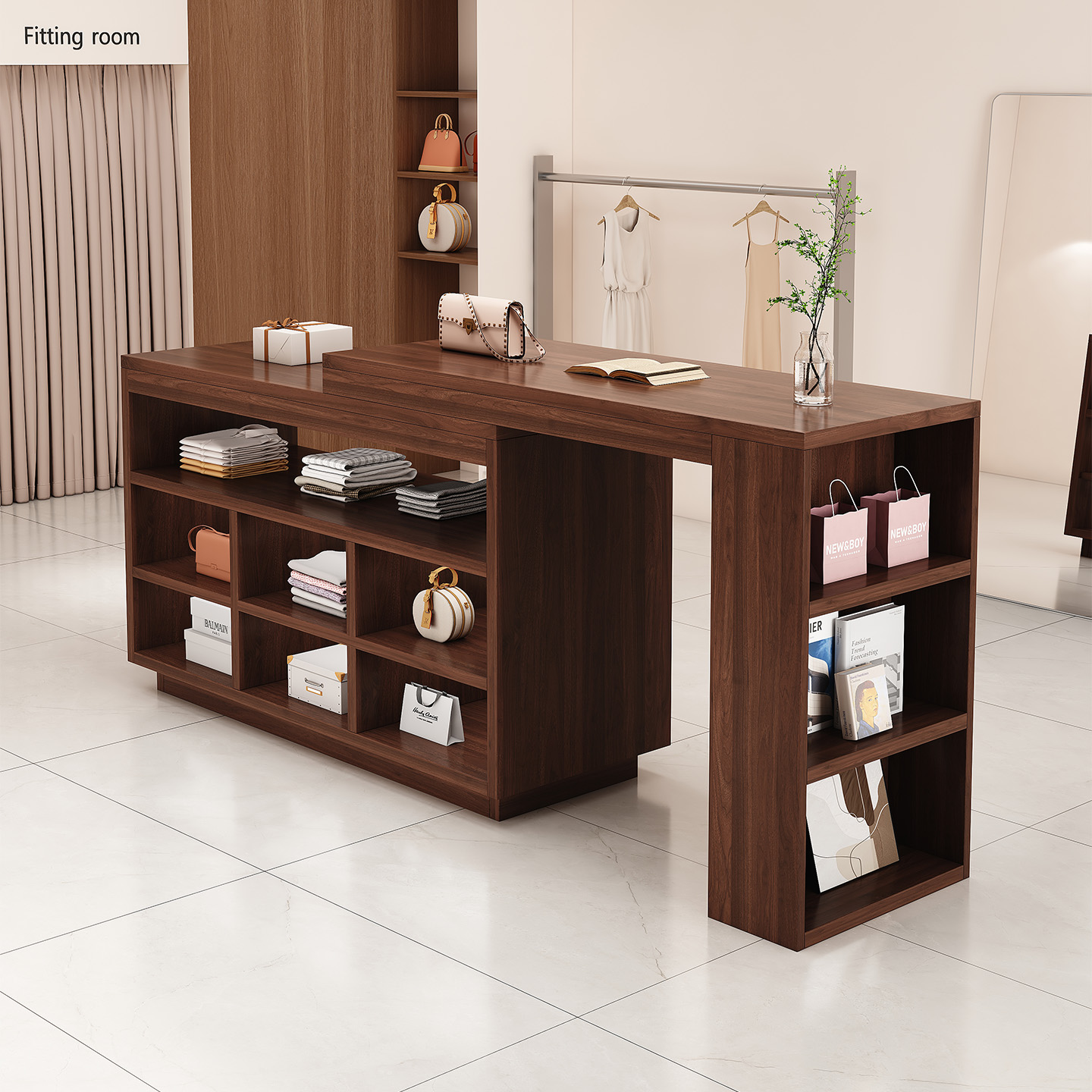 服装店中岛展示柜可伸缩流水台女装店装饰摆件中岛桌子陈列储物柜