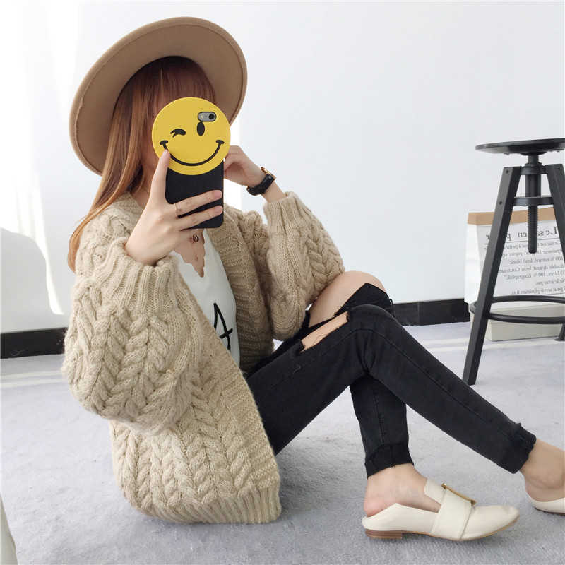 粗线毛衣外套开衫短款2018秋装女装时尚针织