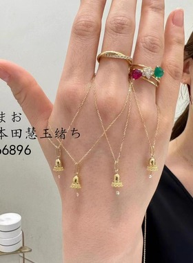 日本代购直邮 AHKAH 18k金 铃铛钻石吊坠 项链锁骨链男女