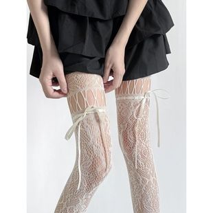 蕾丝蝴蝶结绑带网袜辣妹渔网y2k连裤 袜复古亚文化镂空涩谷