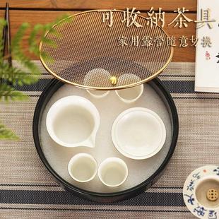 家用户外旅行电木茶盘圆形不锈钢储水小型干泡台茶具托盘 2024新款