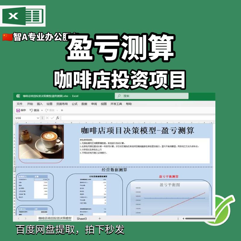 咖啡店投资利润盈亏测算开店投资财务数据excel 财务bp模型定制