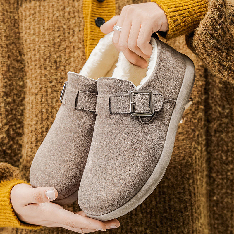 反绒皮勃肯鞋男冬季加绒保暖外穿休闲包头半拖鞋时尚潮流百搭男鞋