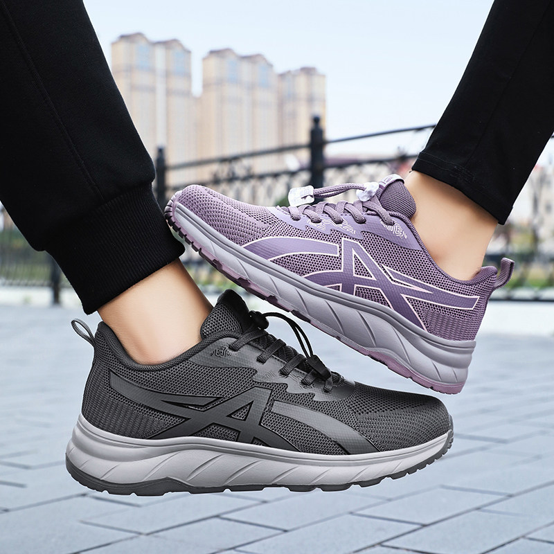 休闲风网面透气运动鞋男女舒适健步鞋不累脚轻便跑步鞋防滑耐磨