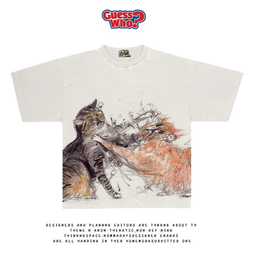 萬物All Nature 暴躁猫咪系列插画原宿风tee男女同款潮牌短袖t恤