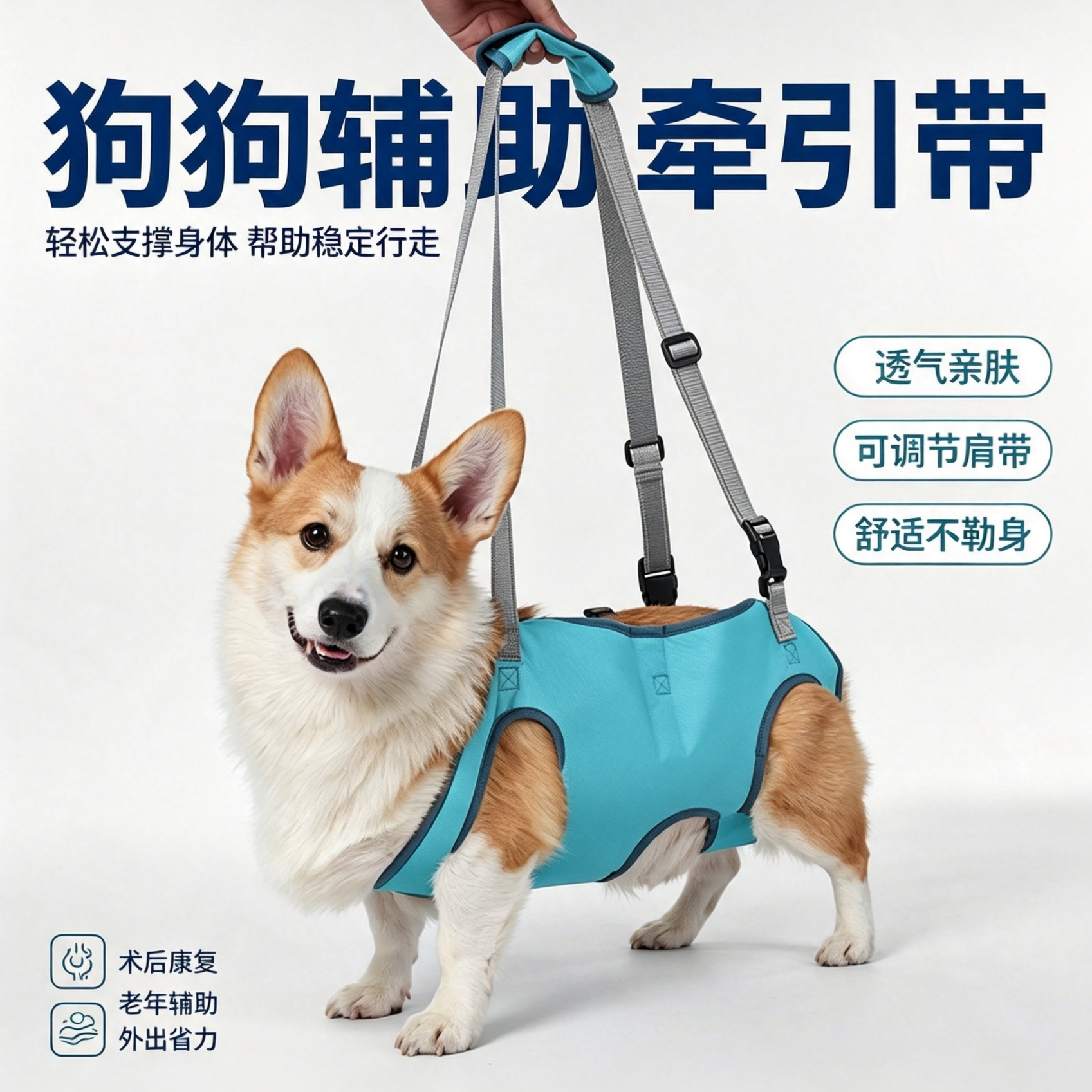 狗狗辅助带宠物背带老龄犬受伤术后康复后腿无力上楼梯辅助牵引绳
