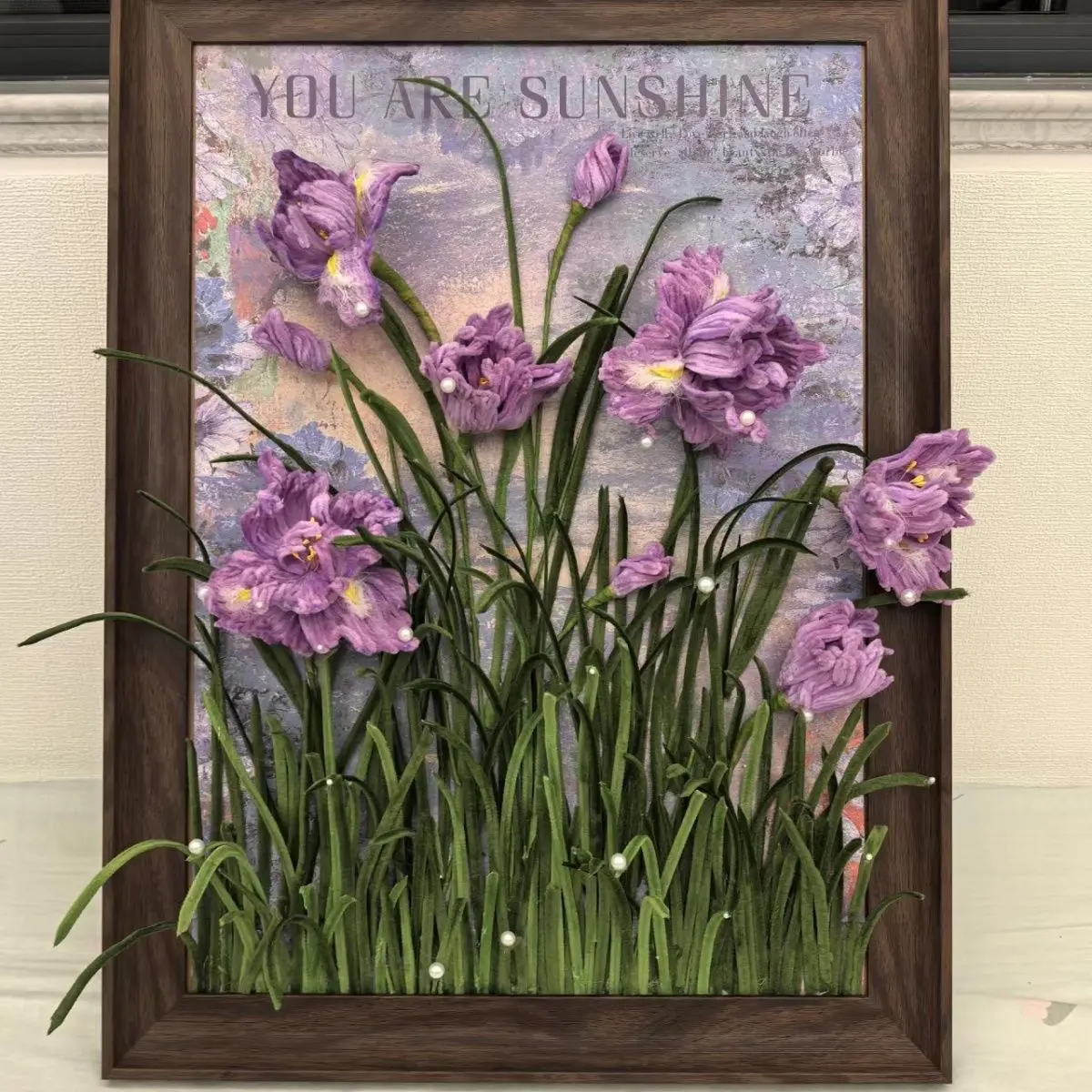紫色鸢尾花装饰画手工diy扭扭棒花束油画相框材料包家居装饰摆件
