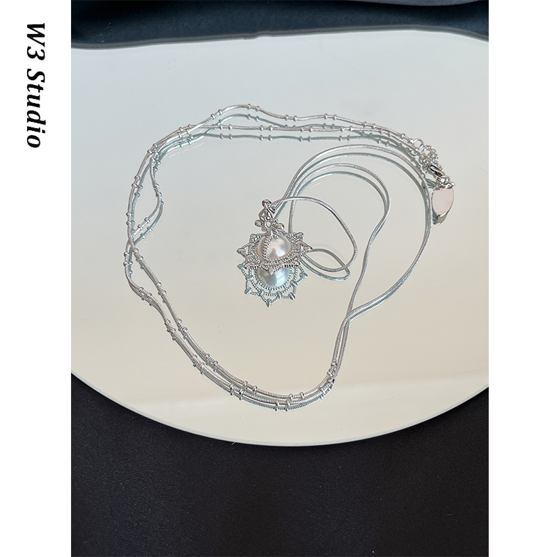 isolde八芒星雪花珍珠项链毛衣链