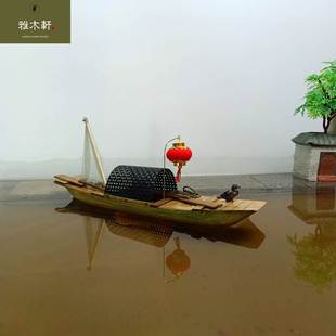 饰工艺品鱼缸水池造景摆件绍兴乌篷船 小木船模型可下水漂浮复古装