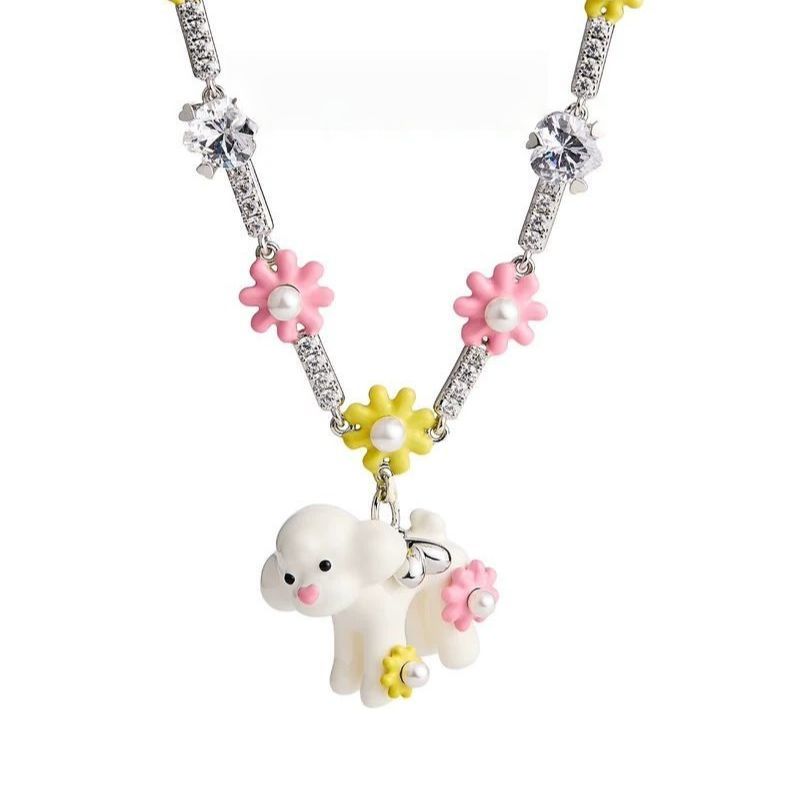 宝石花花奶白泰迪项链设计师款【新品】礼物