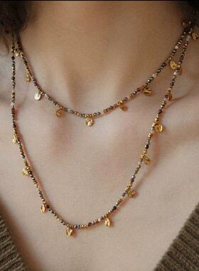 《流光碎片》手工坊度假风金属圆片串珠长项链女夏天锁骨链饰品