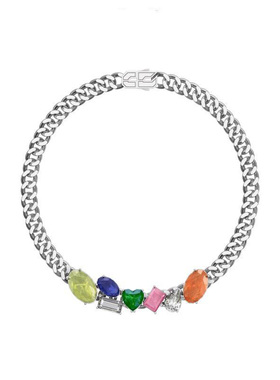 奶体彩宝古巴项链 镶嵌原创潮流设计感小众重工锁骨链饰品