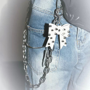 手工皮质蝴蝶结裤链项链小众先锋街头暗黑潮流时尚男女同款饰品