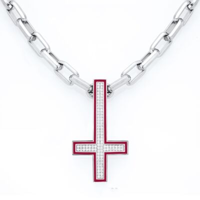 PunkFK联名同款NICEPOWER倒十字架锆石钻项链朋克嘻哈街头