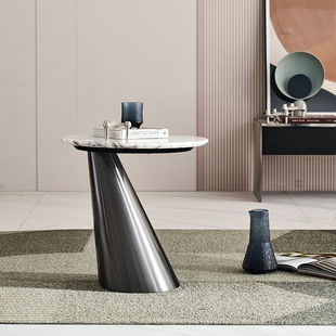 意式 极简天然大理石边几轻奢阳台小圆桌子创意不锈钢沙发角几茶几