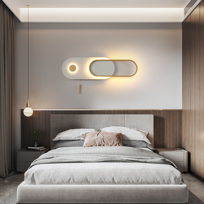 壁灯带拉线开关北欧简约现代客厅背景墙个性设计师装饰卧室床头灯