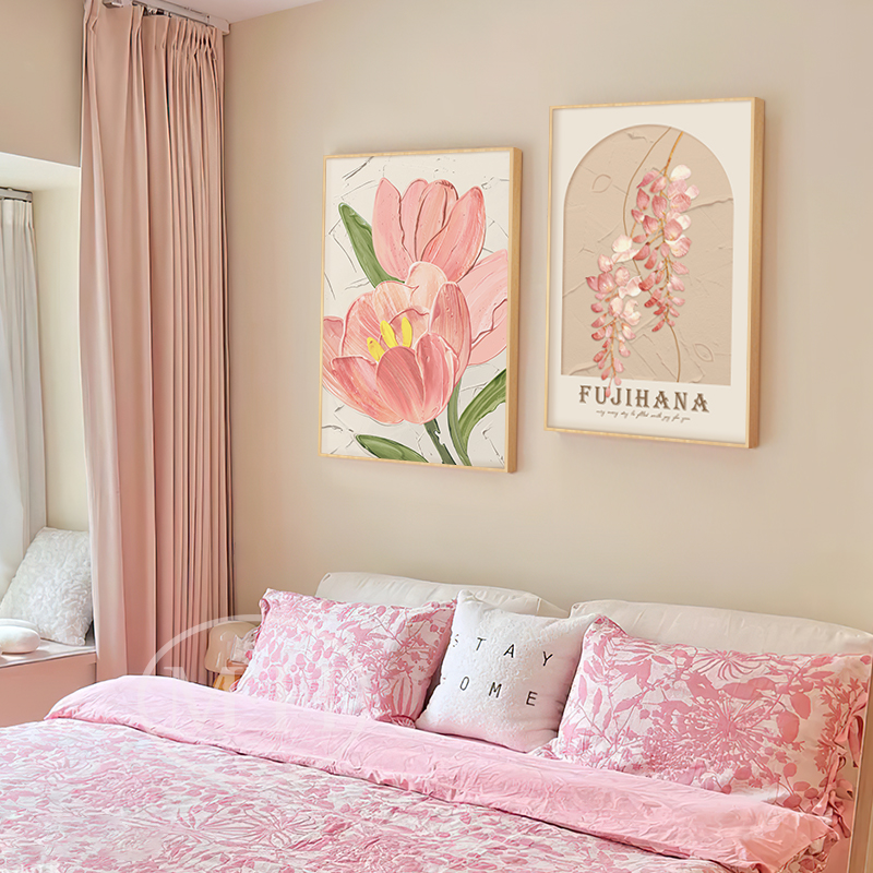 奶油风卧室装饰画抽象餐厅背景墙壁画北欧小清新花卉艺术床头挂画图片