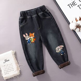 男童尼克朱迪裤子2026新款秋冬加绒动物城牛仔裤中小童长裤冬季裤