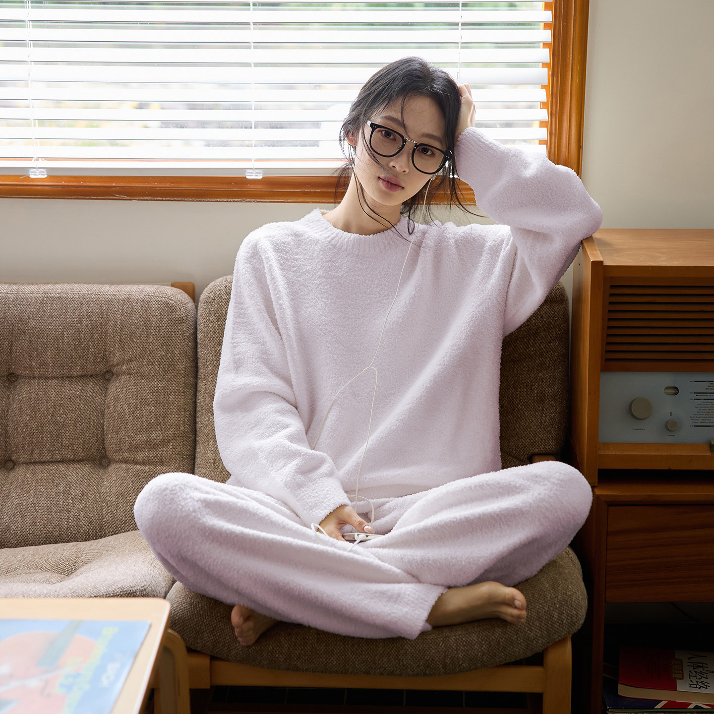 微醺小姐睡衣女套装加绒半边绒圆领冬季保暖可外穿高级感家居服
