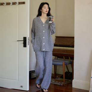 微醺小姐睡衣女套装 家居服可外穿 灰色保暖加绒半边绒2024新款 冬季