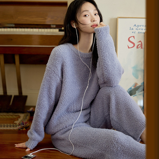 微醺小姐睡衣女套装 可外穿家居服 加绒保暖加绒半边绒2024新款 冬季