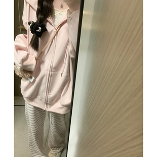 粉色初春穿搭卫衣开春外套女春秋开衫女春季韩系拉链早春2025新款