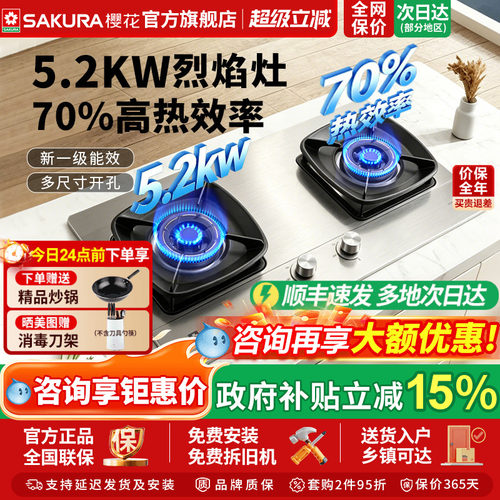 樱花燃气灶新一级能效5.2KW猛火