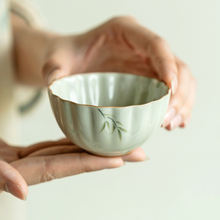 观策器隐纯手绘筱竹玲珑杯主人杯功夫茶杯单个杯陶瓷品茗杯喝茶杯
