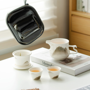 陶瓷随身茶具 观策器隐观山旅行茶具一壶二杯功夫茶具快客杯便携式
