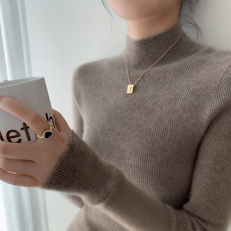 一线 线成衣~无缝半高领纯色山羊绒衫女秋冬修身显瘦针织打底毛衣