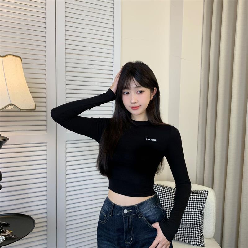 辣妹ins风高腰短款打底衫t恤秋冬款韩版修身百搭内搭长袖上衣女