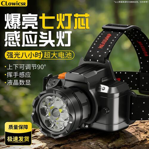 LED强光头灯超亮可充电感应超长续航头戴式矿灯夜钓户外防水远射