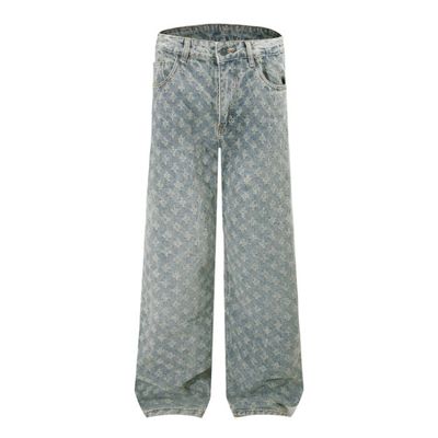 巴黎风美式复古提花牛仔裤