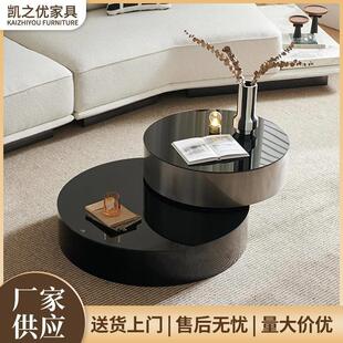 小户型轻奢家用茶几旋转伸缩大理石茶几组合圆形网红旋转茶几