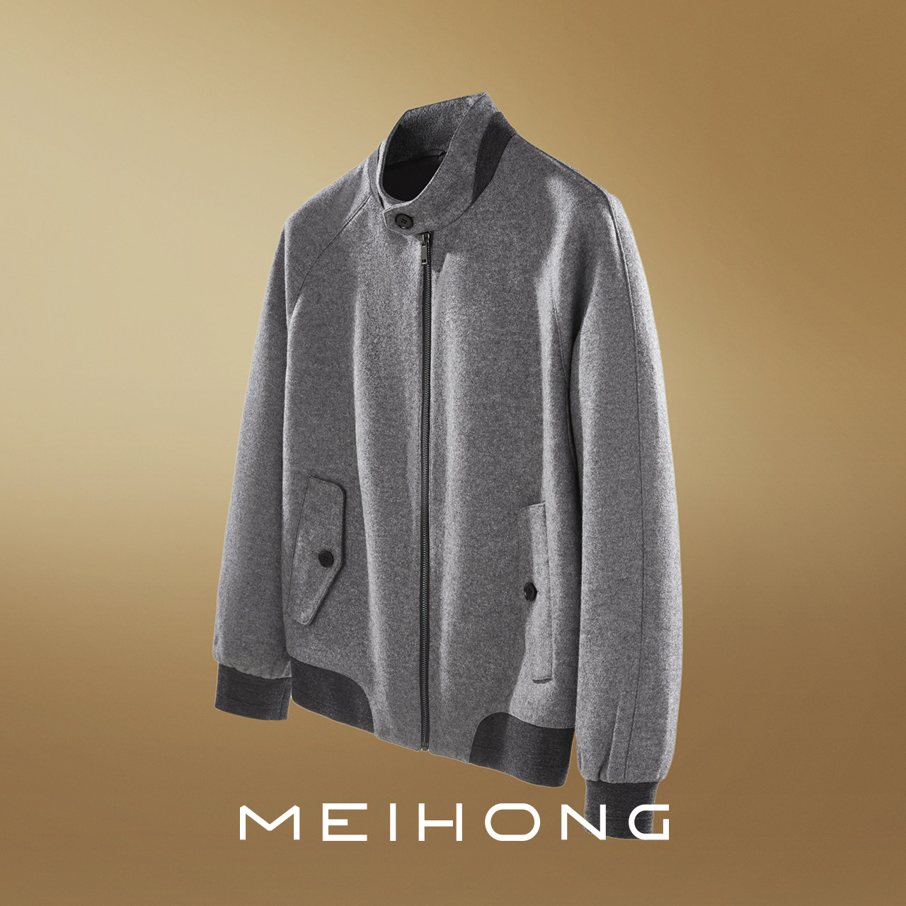飞行员短款夹克呢羊毛秋冬休闲外套灰色男士