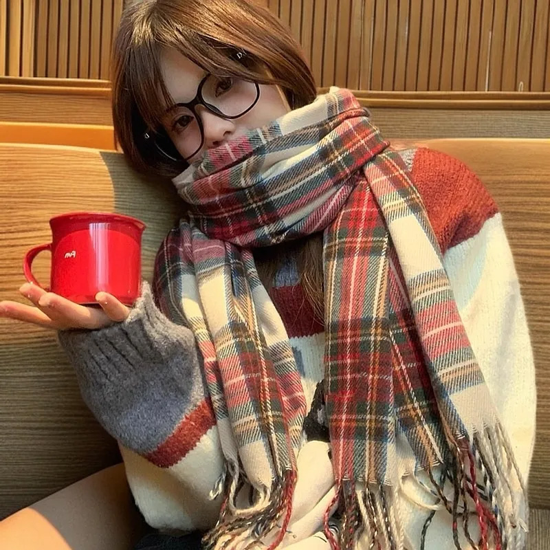 红色格子围巾女秋冬季2025新款百搭氛围感保暖流苏围脖男情侣礼物