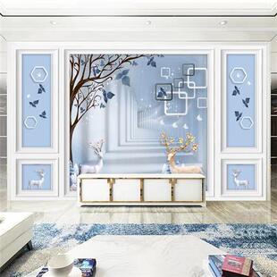 3d立体墙贴电视背景墙壁纸自粘麋鹿客厅沙发影视装饰无缝墙布贴画