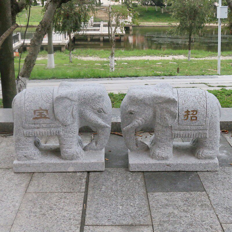 镇宅大象摆件一对石头公母大象看门石象招财大象吸财风水石雕大象