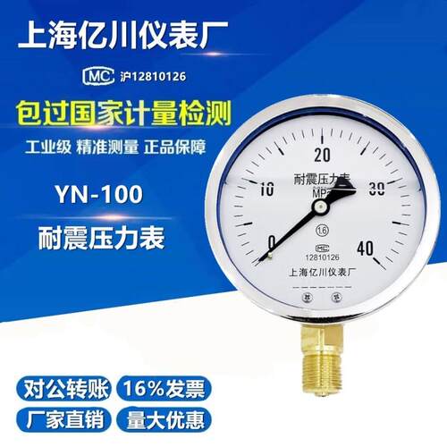 YN100耐震压力表0-1.6/2.5/4/6/10/16/25/40/60MPA抗震防振油压表