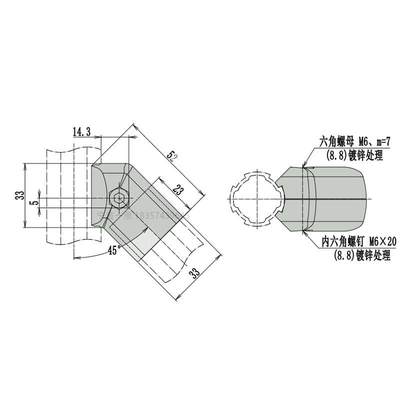 45度外接头/D28mm第三代线棒铝合金精益管连接件型材圆管铝管配件