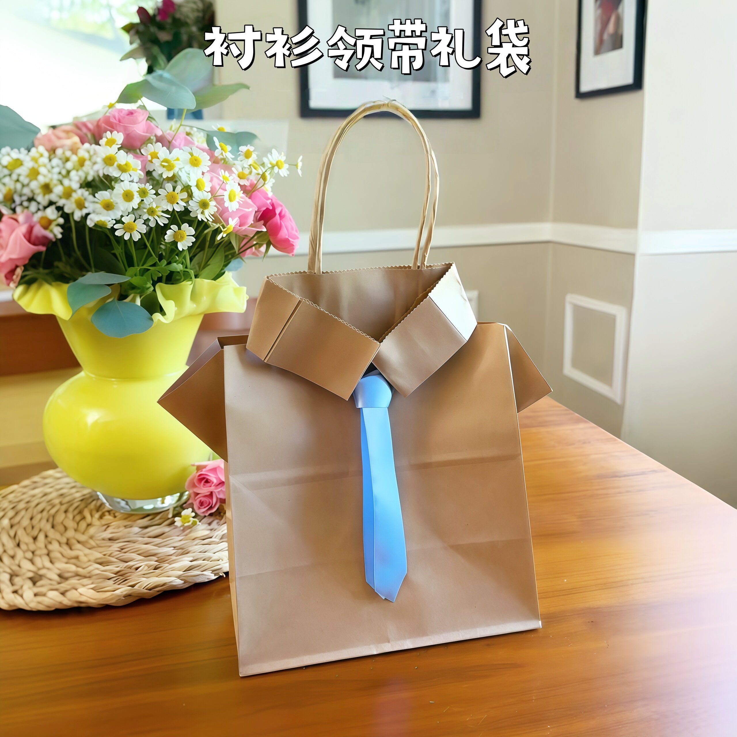 父亲节衬衫领带礼品袋diy自制材料包幼儿园创意手工活动送礼纸袋