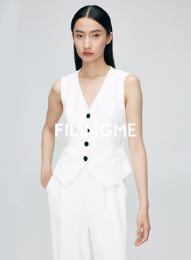 菲埃琳FILINGME 26夏装新款设计感简约通勤多纽扣V领白色西装马甲