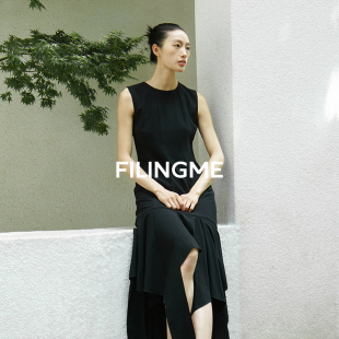 菲埃琳FILINGME 新款 時尚 不規則擺片醋酸背心連衣裙子 2025夏裝