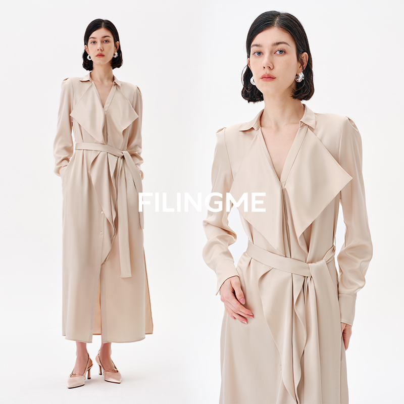 FILINGME荷叶边长袖连衣裙