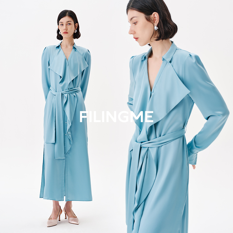 FILINGME荷叶边长袖连衣裙
