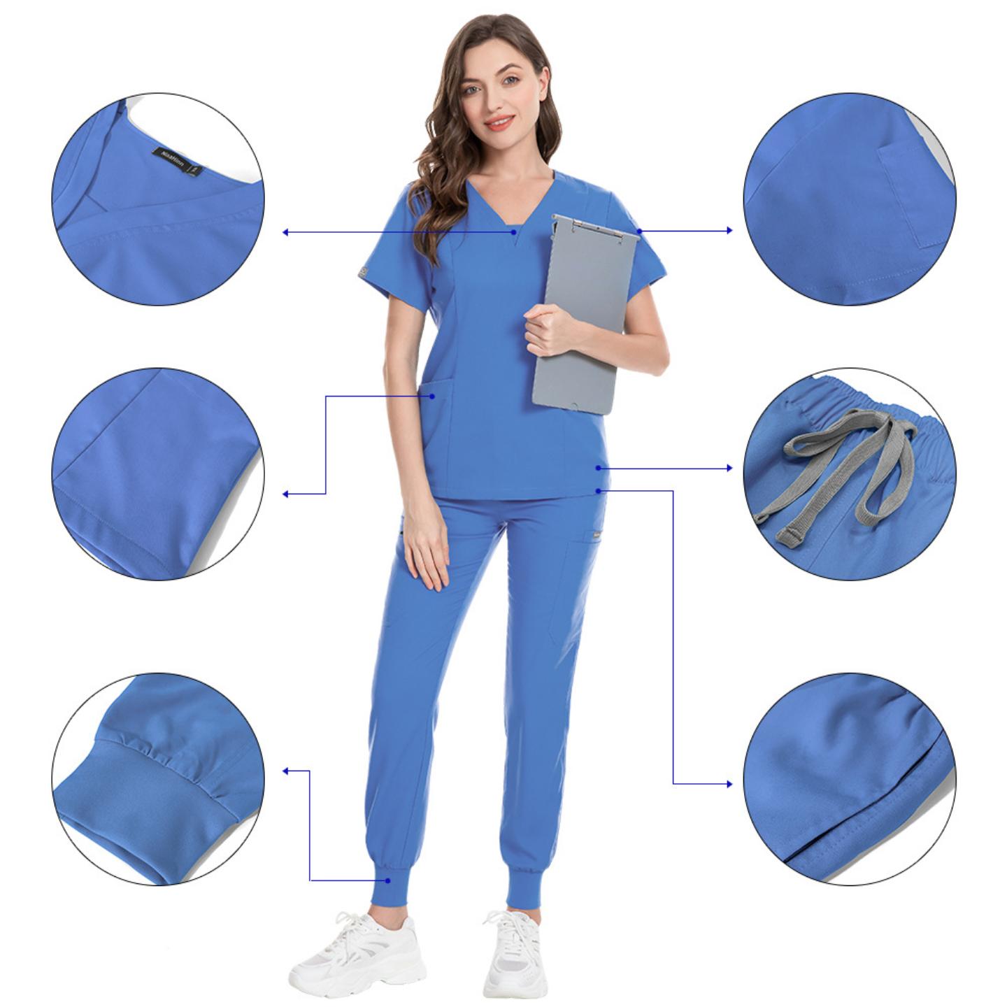 工厂直销V领分体手术服套装女医院弹力刷手服护士短袖工作衣印字